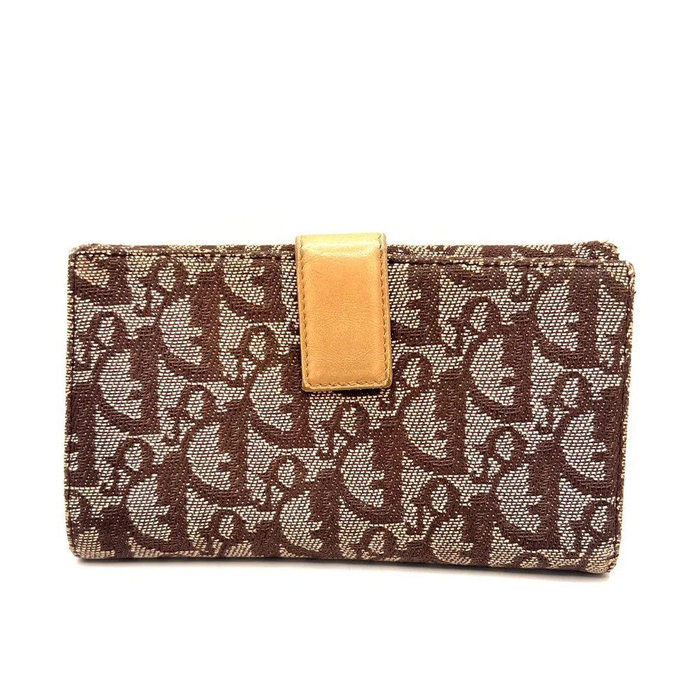 Authentic Christian Dior Brown Trotter Leather Pocket Long Wallet EUC